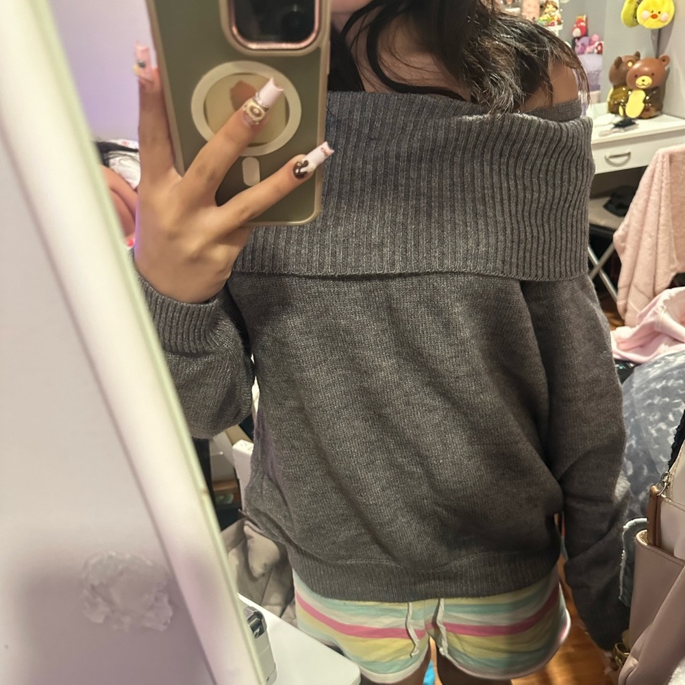 off the shoulder knit sweater or mini dress